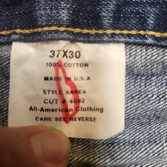 All American Clothing Jeans Mens 36x30 Denim AAREV 4092 Made in USA Straight Leg - Picture 3 of 8